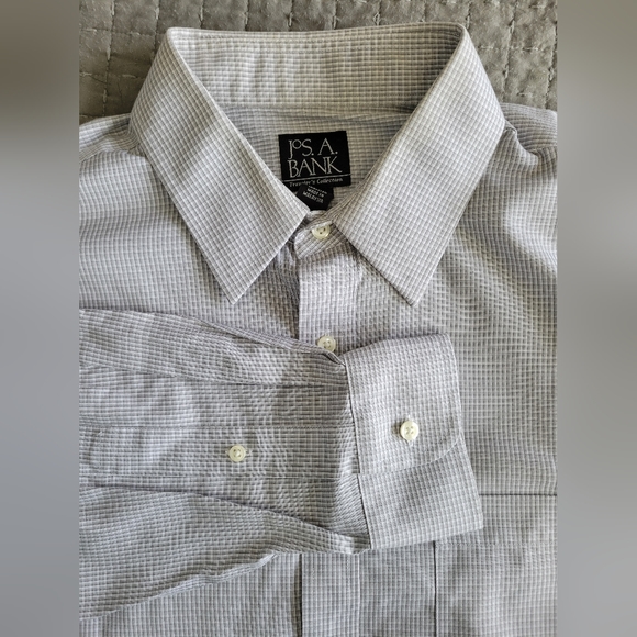 jos a bank Dress shirt long sleeve 16.5 34 gray Plaid - Picture 3 of 3